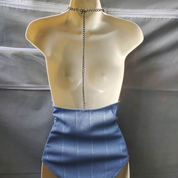 ๐3 for $25๐ Dare to Bare Powder Blue Body suit with Chain Halter Straps - Picture 8 of 12